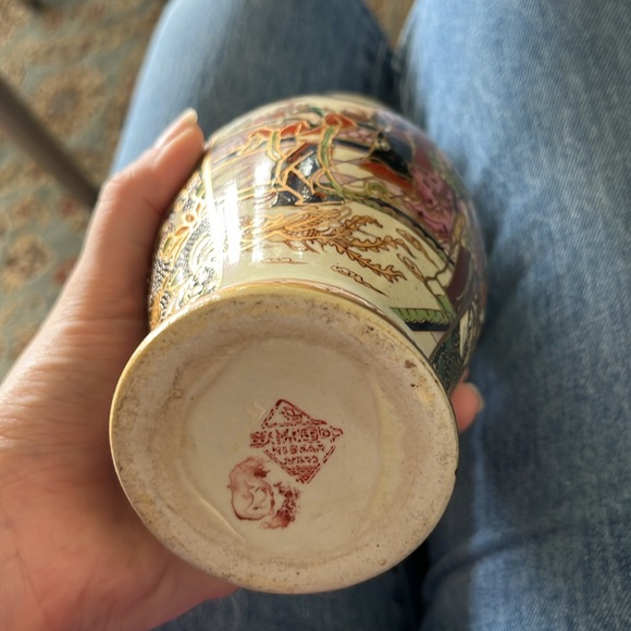 Vintage Asian Geisha Scene Flower Moriage Handpainted - Picture 3 of 3